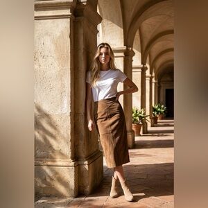 Maglia Genuine Suede Skirt Size 6 Brown Midi Pencil Skirt Made in USA